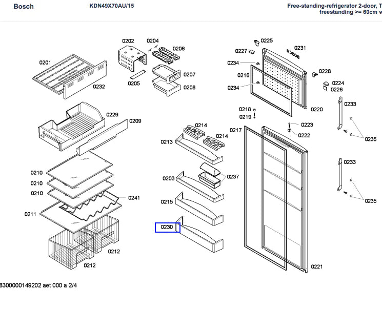 Bosch Fridge Bottle Shelf KGN53XI25A, KDN45X00AU/03 KDN45X00AU/04 KDN45X00AU/05 KDN45X00AU/07