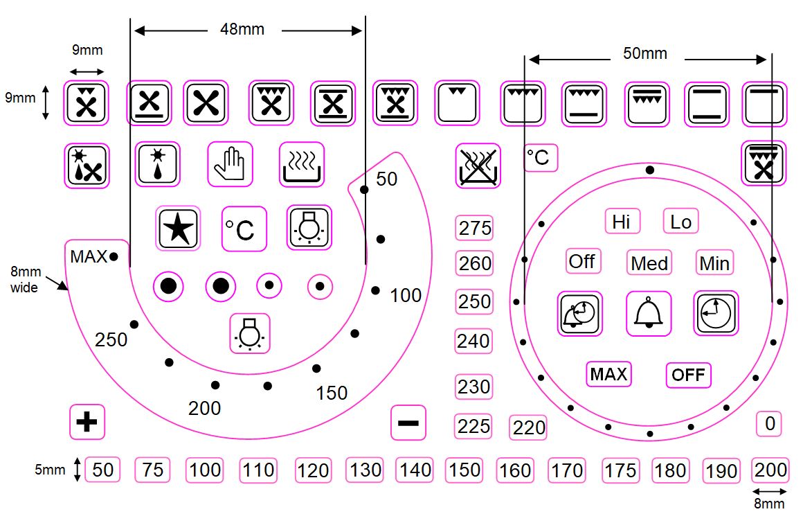 Oven Control Panel Decal Sticker Symbols 21 separate oven symbol