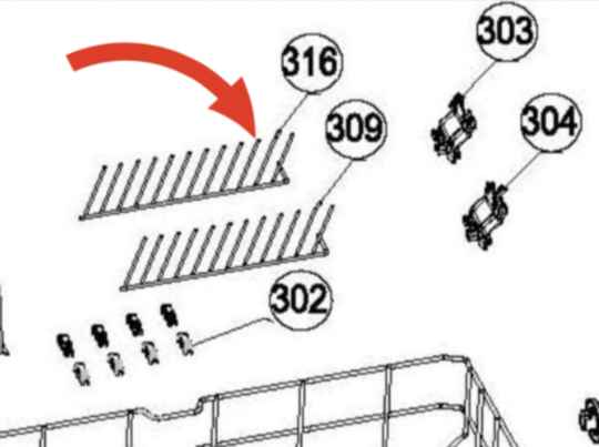 Westinghouse Dishwasher Lower Basket Rear Rack 316