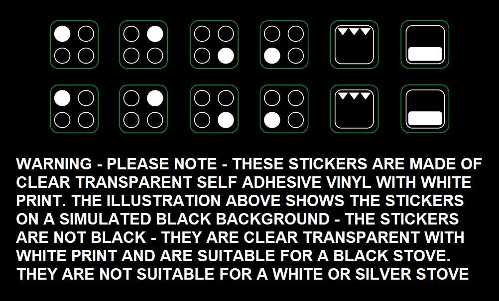 Oven Cooktop Control Panel Decal Sticker 4 Burner White print for Dark Appliance