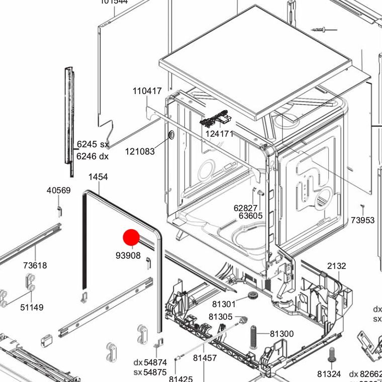 Smeg Dishwasher Tank Low Gasket 93908