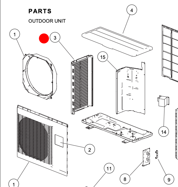 Fujitsu Air Conditioner Outdoor Unit Left Side Panel AOTR12LFC (Location ID Diagram No. 3)