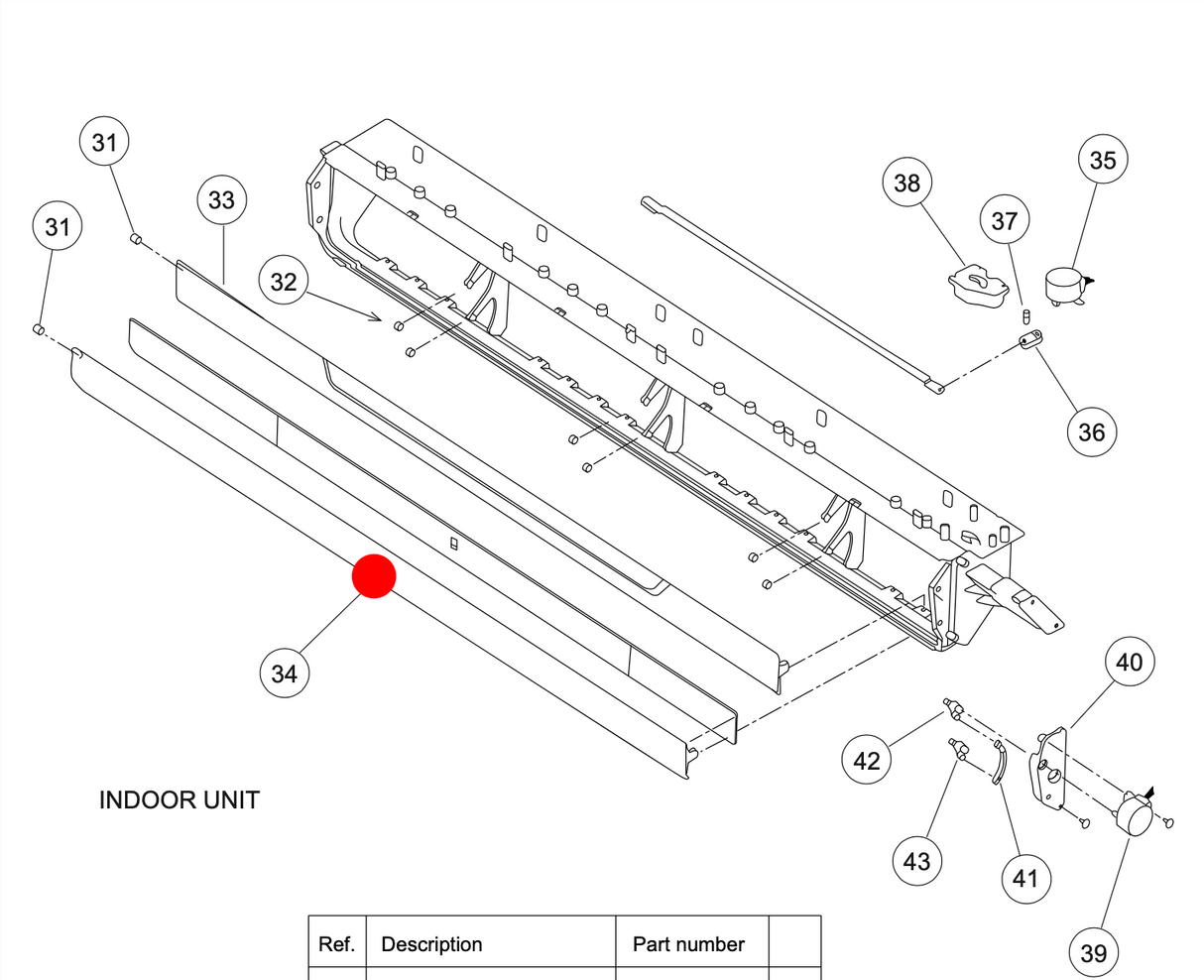 Fujitsu Air-Condition and Heat Pump Lower Van Louver Blade ABTG18LVTA, ABTG24LVTC