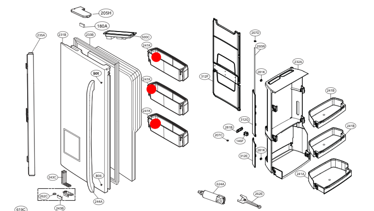 LG Fridge Left Door Inner Shelf Low Or MIddle Or Top AAP73252306 AAP73252311 AAP73252302 241K