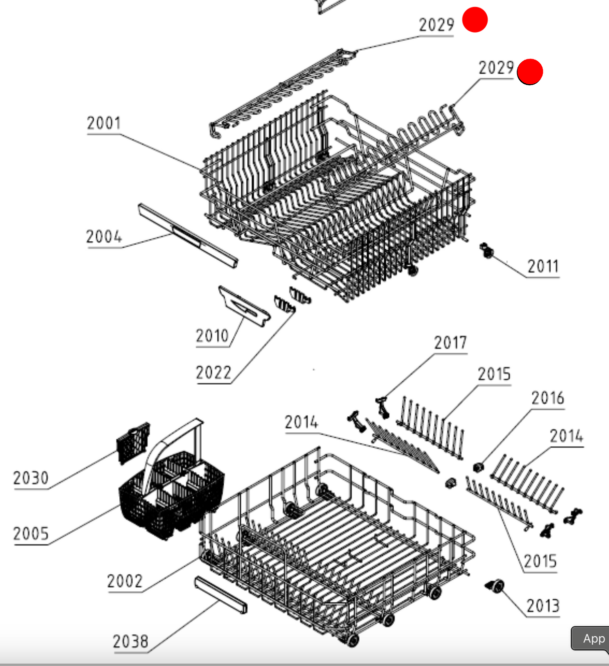 Asko Dishwasher Upper Basket Cup Holder DBI654IB.S.AU DWCBI241.S.AU