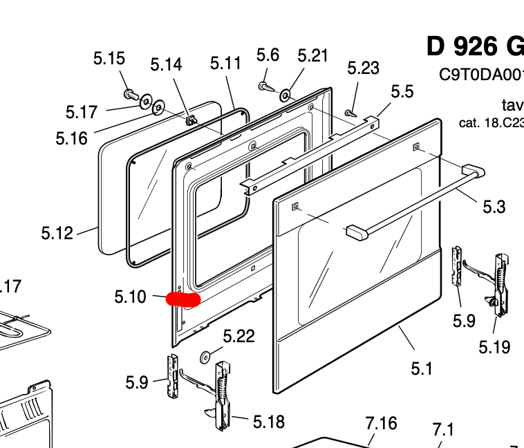 Delonghi Inner Door Frame D926GWF DE926GWF D926GII M92X PEMX166/1GHIT PEMX965/1T DE926GWF A1026G A1026G MQ162X PEMX166GHIT PEMX965T