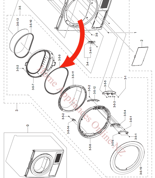 Samsung Washing Machine Dryer Door Gasket DV80M5010IW/SA