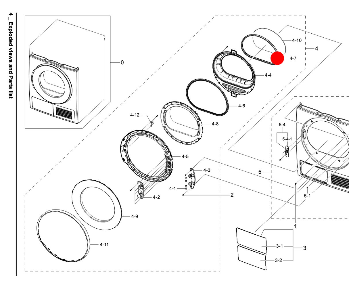 Samsung Washing Machine Dryer Door Seal Glass and Inner Frame DC62-00736B