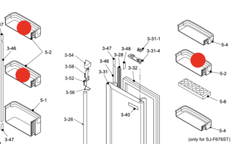 Sharp Fridge Middle Shelf On Right Door Or Left Door Top or Middle SJ-F624ST-SL SJ-F676ST-SL