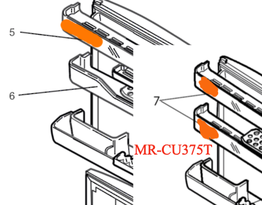 Mitsubishi Fridge Top Shelf MR-CU415U and Middle