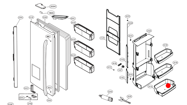 LG Fridge Lowest Shelf Bottle Shelf On Left Door Inside GF-AD701BSL ASBRGAP GF-AD701SL ASTRGAP GF-AD910SL ASTRGAP