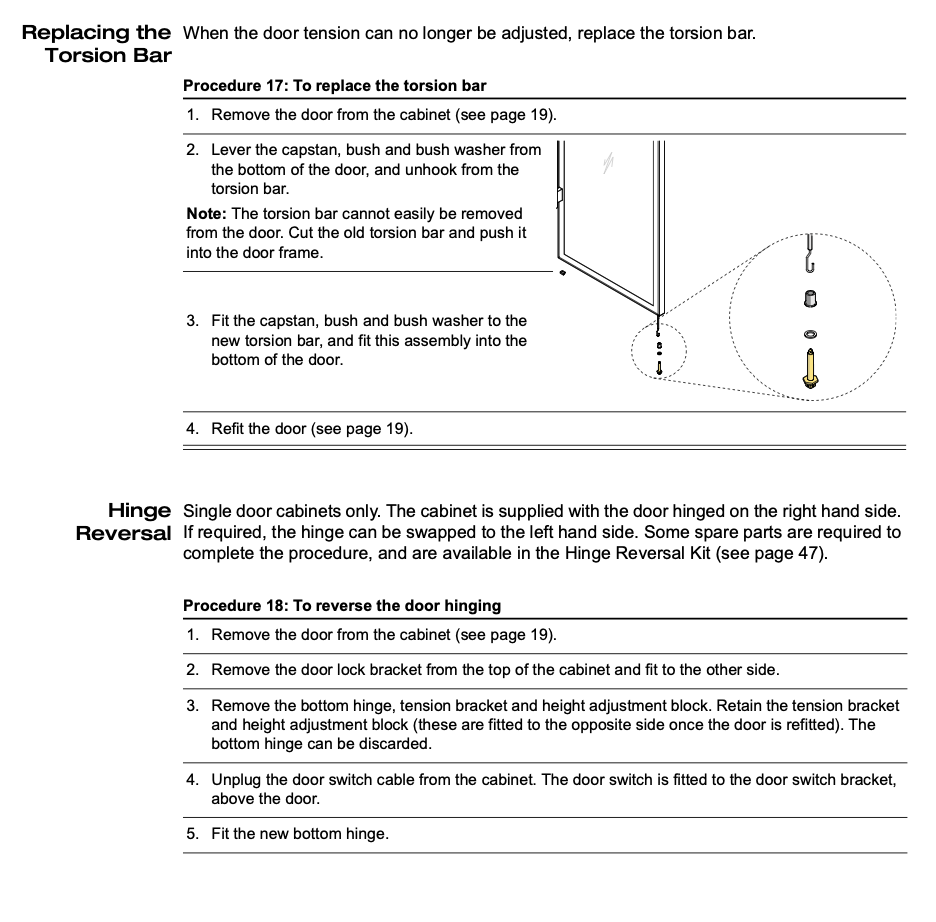 Skope fridge Door TME650-H Skope 1000 Torison Bar Set Hinge Spring