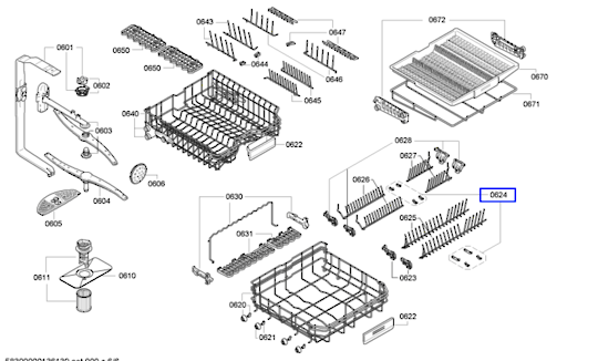 Bosch Dishwasher Lower Basket Rack Tine Clip/Flip/Holder - SBI69M15, SMU50E35, SMU68M05, SMU68M05, SMS50E52, SMU50E05