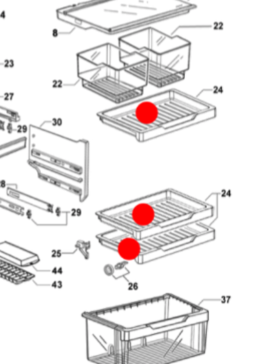 Elba Fisher Paykel Fridge Freezer Shelf Up Under Veggie Bin and Freezer Up and Middle E402B, E372B, RF402B, RF372B