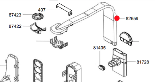 Smeg Dishwasher Upper Spray Arm Duct Housing , Alim.Hose Upper Spray 08