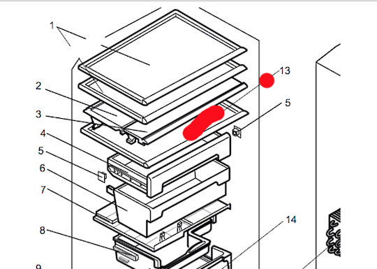Mitsubishi Fridge Above the Sliding Chilled Case MR-CU375S, MR-CU375T, MR-CU415S, 500MM x 330MM