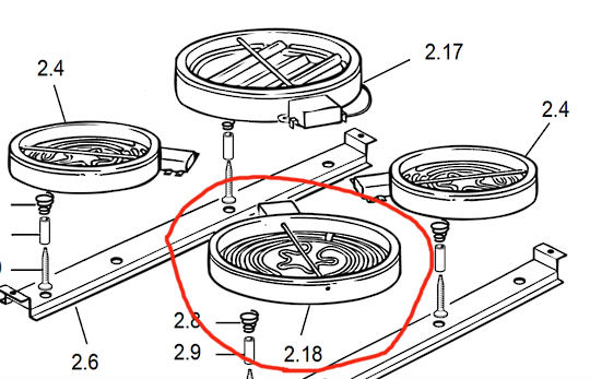 Delonghi Ceramic Ceran Cooktop and Oven Element DS61E Left Side Front, Elba 245EX , 1700 Watt