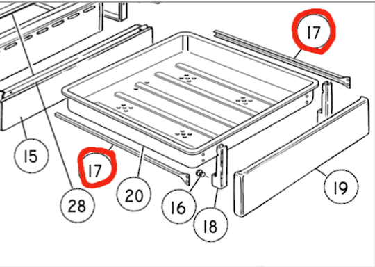 Elba and Fisher Paykel Oven Warmer Draw Side Rail OR60SLGX1, OR60SCGX1, EX66