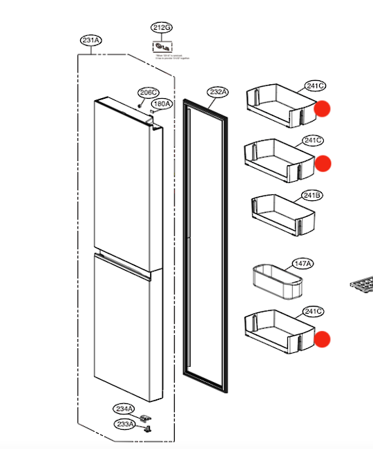 LG Fridge Door Shelf GS-B655MBL GS-B655PL GS-B655WL