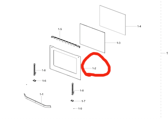 Samsung Oven Door Outer Glass 1. NV70K1340BS/SA