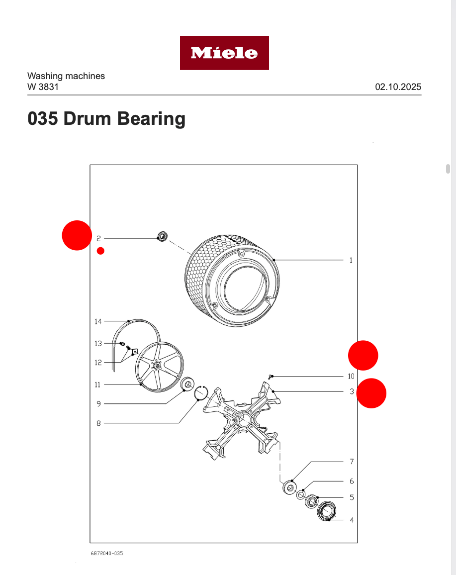 Miele Washing Machine Spider & Bearing ( comes with 3-10-2 on the diagram)