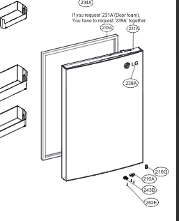 LG Fridge Door Foam Assembly (No Gasket, No Shelf) – Reference Diagram ID 231A GB-455UPLE