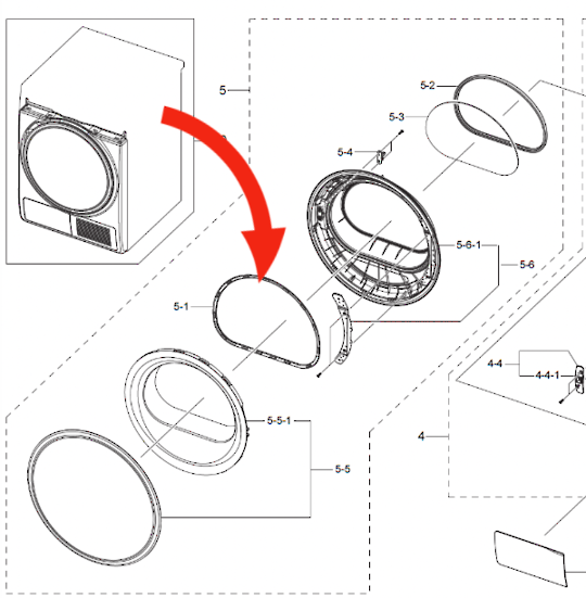 Samsung Washing Machine Dryer Door Gasket DV90H8000HW/SA
