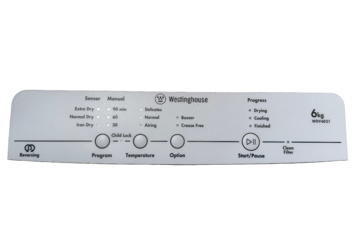 Electrolux Dryer Decal Upright EDV6051, WDV5051