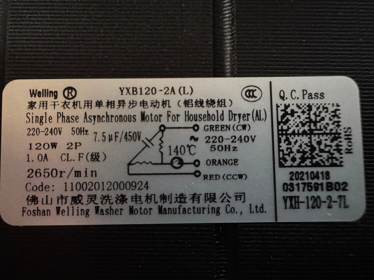 Midea Omega Dryer Motor 11002012000924