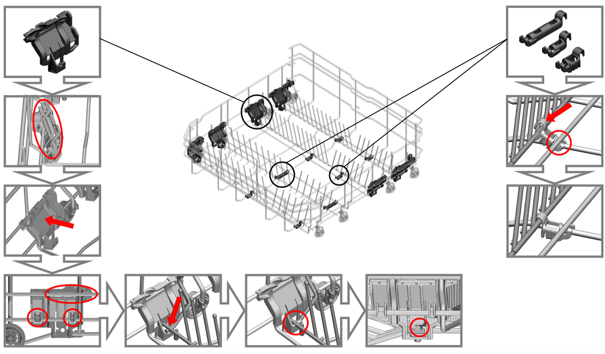 Bosch Neff Simens Gaggenau Dishwasher Lower Basket Rack Bearing Rack Holder SMS63M38AU, SMI43M35, *2373