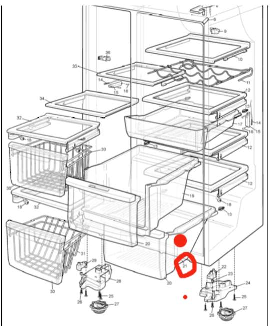 Westinghouse Electrolux Veggie Bin Lower **Only** Rear Section WSE6070WA, *9981