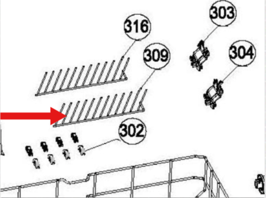 Westinghouse Dishwasher Lower Basket Front Rack 309