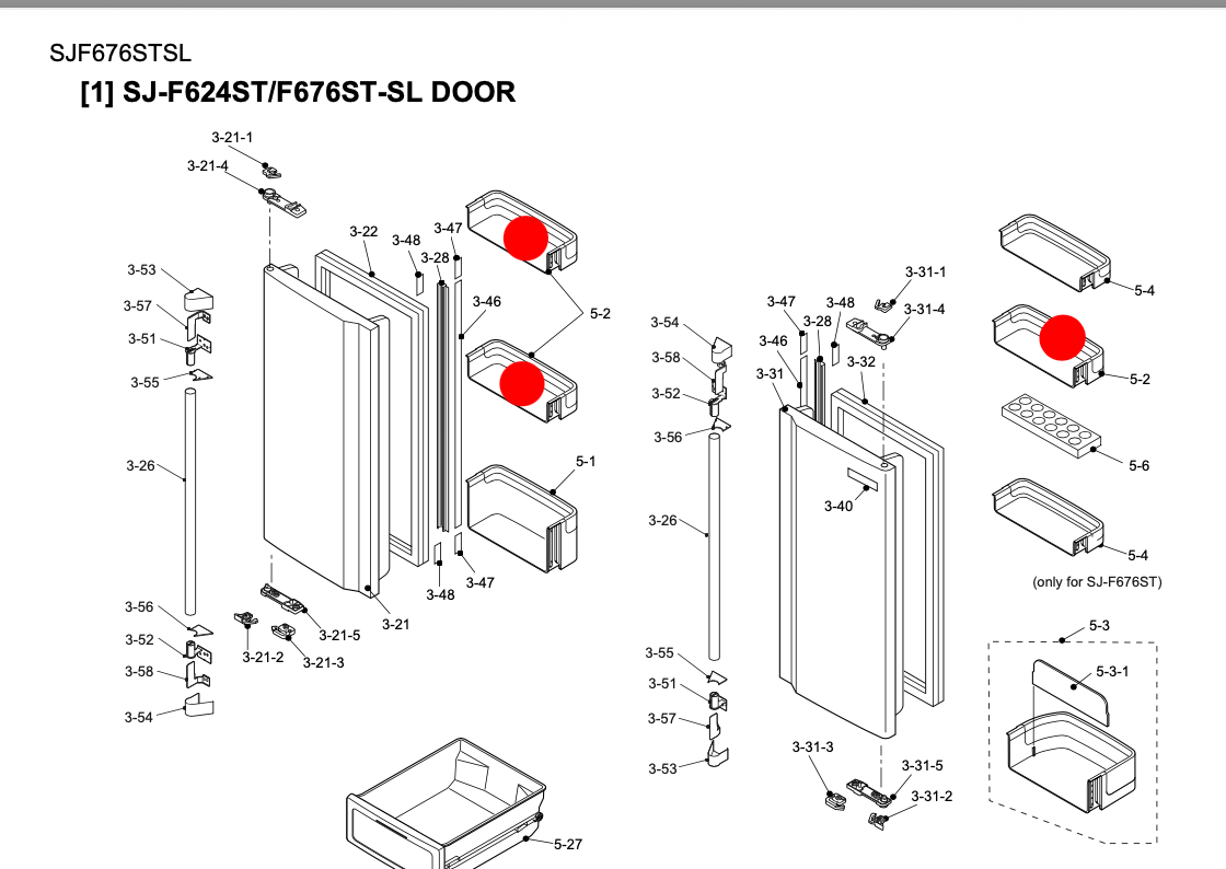 Sharp Fridge Middle Shelf On Right Door Or Left Door Top or Middle SJ-F624ST-SL SJ-F676ST-SL