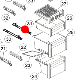 Fisher Paykel Haier Freezer Section 2nd Bin Drawer From Low Slide Right Side RX628DX1 RX611DX1 FPH14078