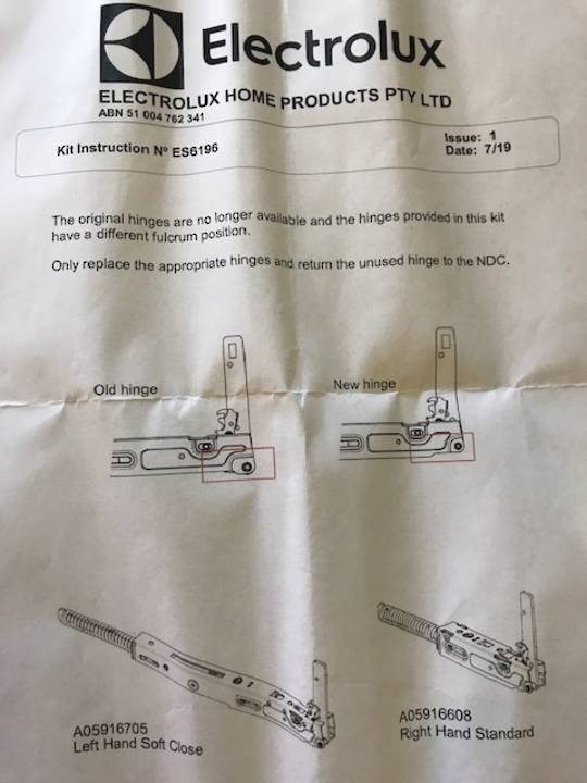 Westinghouse Simpson Electrolux Wall Oven Door Hinge EVEP616BB Kit