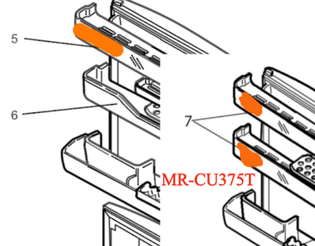 Mitsubishi Fridge Top Shelf MR-CU415U and Middle
