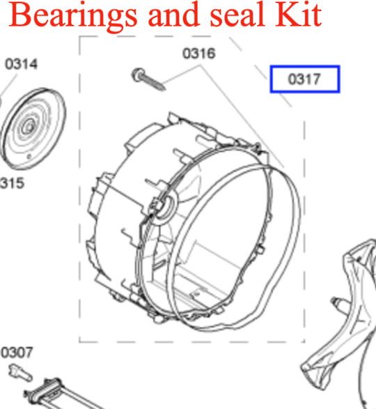 Bosch Siemens Washing Machine Bearing Kit, Includes Rear Tub