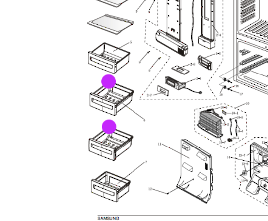 Samsung Freezer Upper Or Middle Drawer Bin SRL321MIS, SRL322MW, SR-322MW, SR-321MIS, *407B