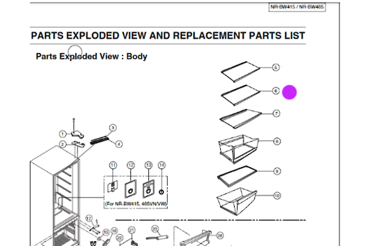 Panasonic Fridge Freezer Shelf 2ND R Inside NR-BW465,NR-BW415, NRBW415, NRBW465