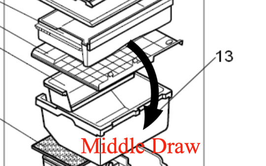 Mitsubishi Fridge Middle Draw Bin MRC375, C405B, C405BL, MR-C375B, MR-C375C, MR-C405B, MR-C405C, MR-C375C-R MR-C375G *89405