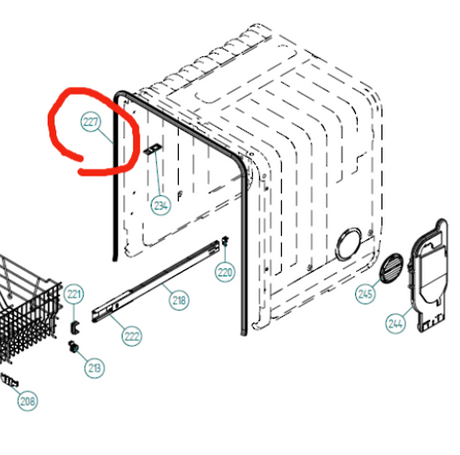 Asko Dishwasher Door Seal D5434, D3110. DW20.1