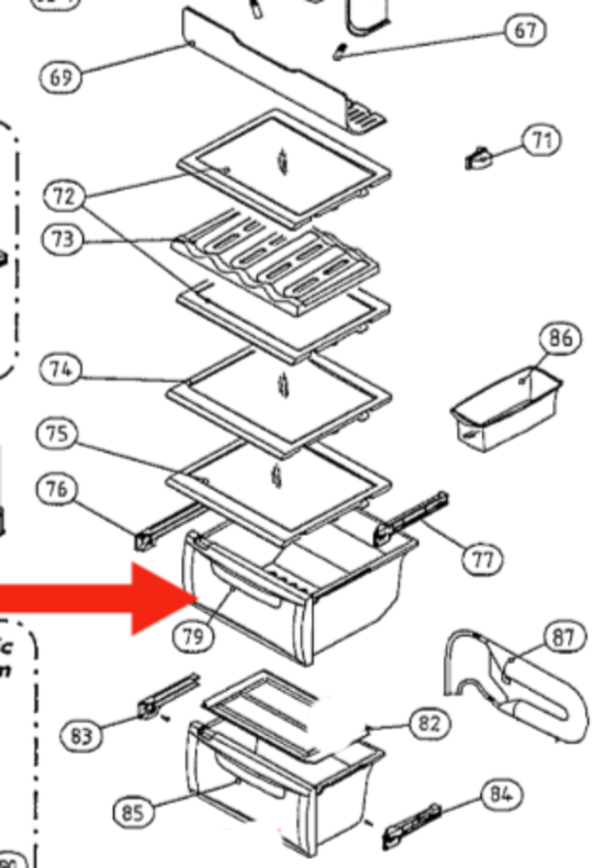Smeg Fridge Veggie Bin Upper SR650XA, SR640XA,