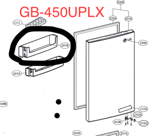 LG Fridge Shelf Door 1ST From Low Shelf GB-450UBLX GB-450UBTLX GB-450UMBLX MAN62288702