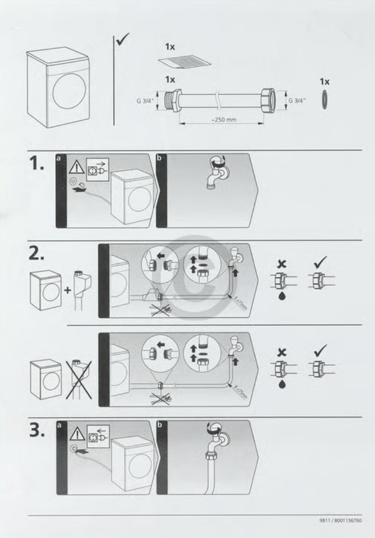 Dishwasher Or Washing Machine Inlet Hose Extension Extender Cold Water For Aqua Stop Hose Or Standard Hose 2.5 METER Long