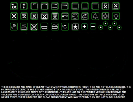 Oven Control Panel Decal Sticker White Symbols