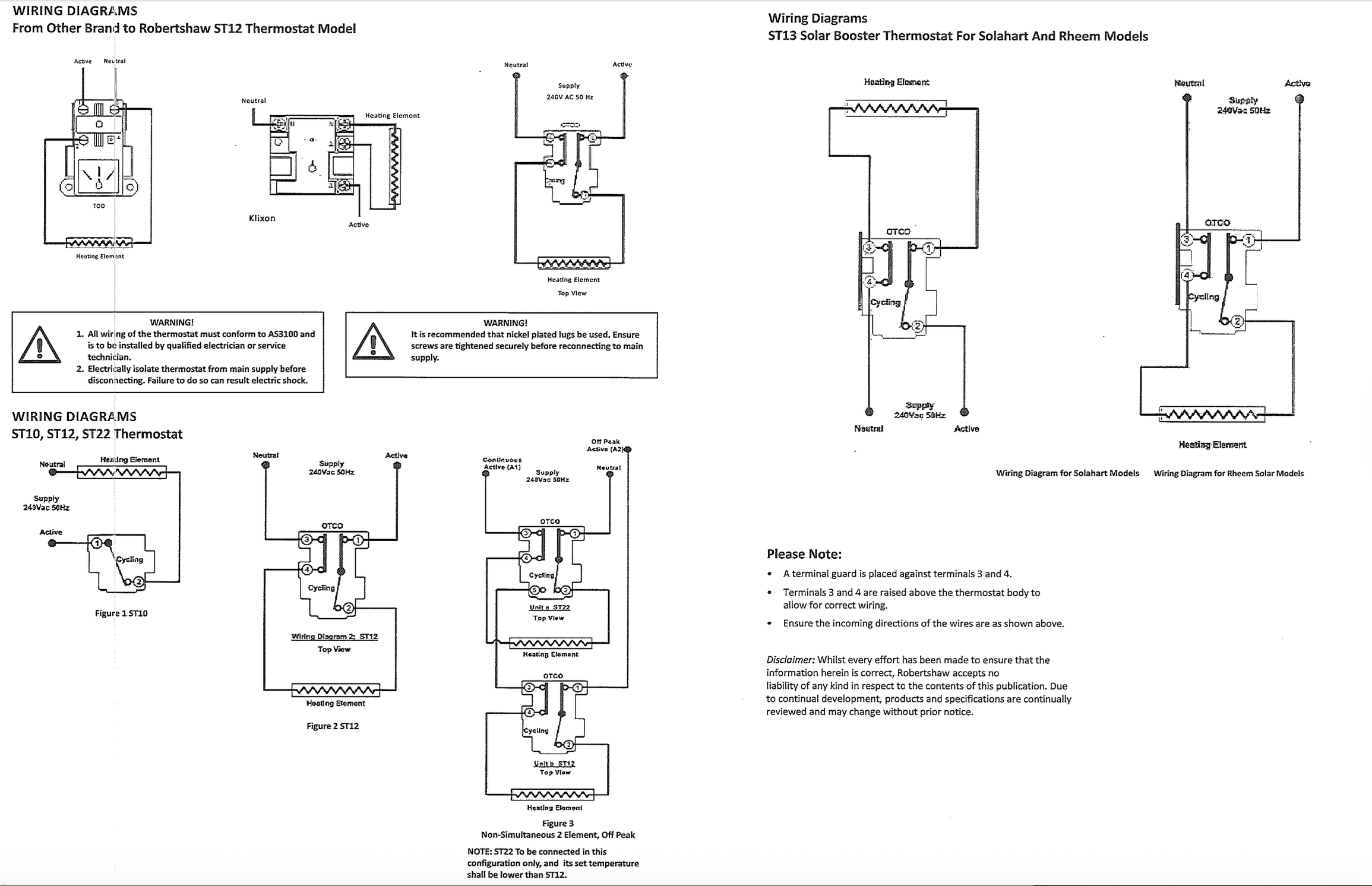 Robertshaw Electric Hot Water Solar Wetback Thermostat & Cut-Out  60-80c RS-ST12-80KNZ Genuine